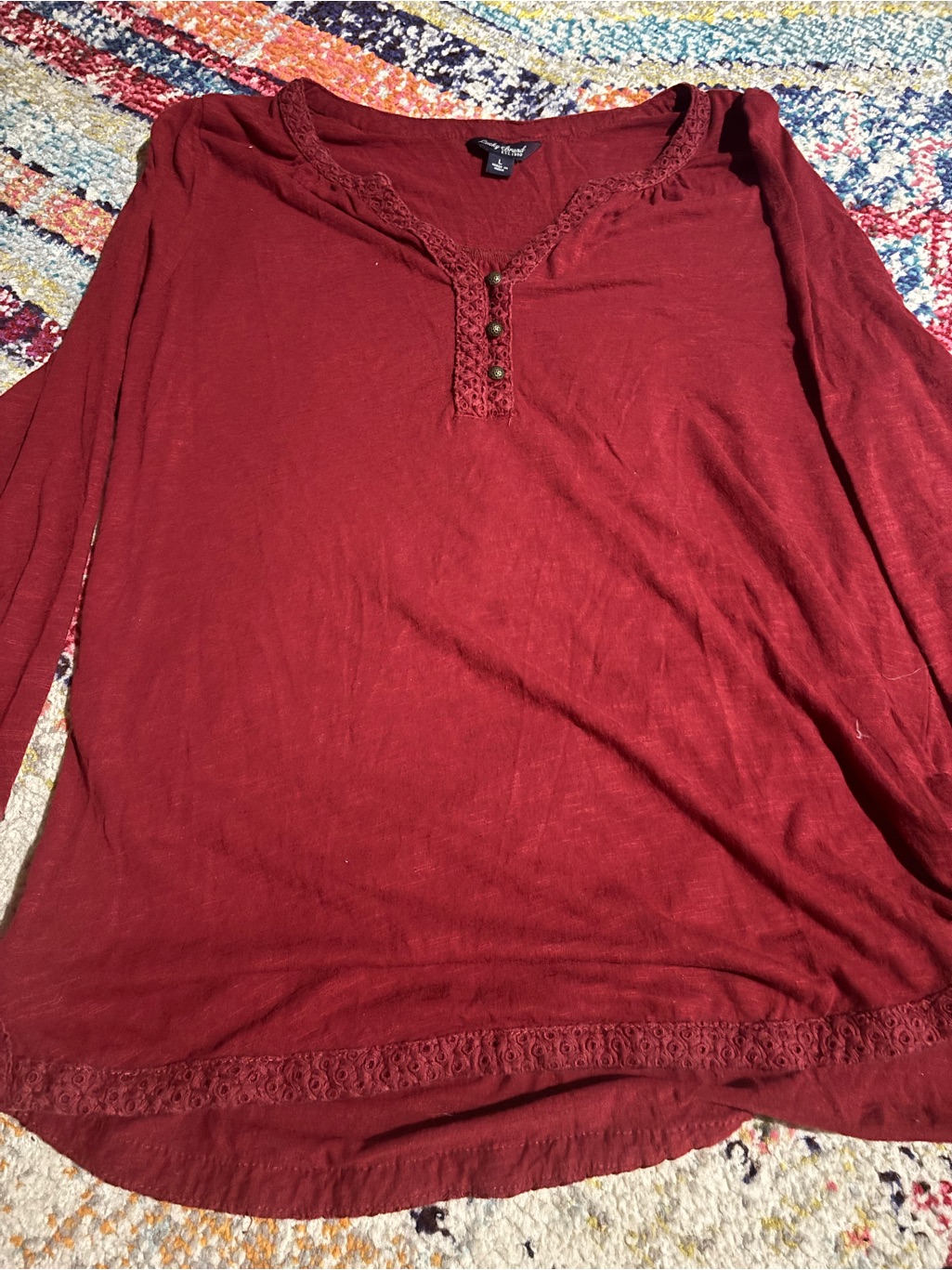 Lucky Brand Deep Wine Crochet-Trim Henley